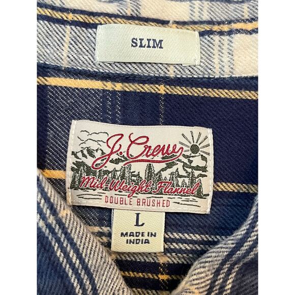 J. Crew Men’s Large Blue Yellow Plaid Slim Fit Flannel Long Sleeve Button Shirt - Picture 3 of 7
